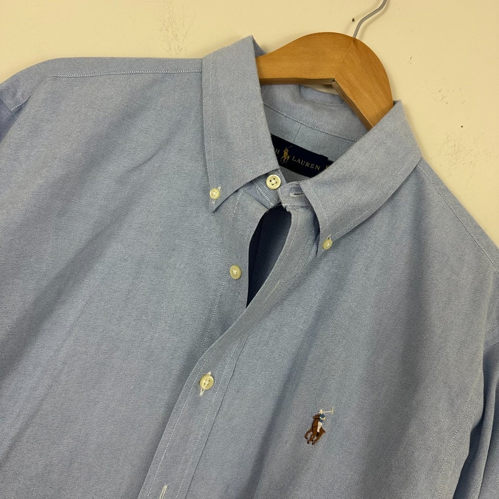 Ralph Lauren Shirt Blue Pony Logo Cotton OCBD Oxford Button Down Casual Mens XL